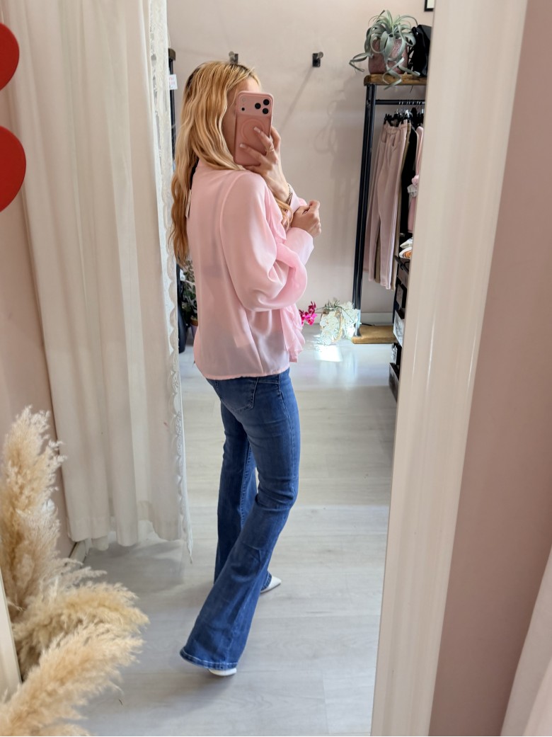 Camicia con ruches e bottoncini rosa