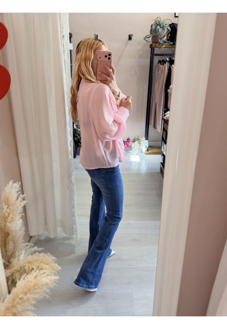 Camicia con ruches e bottoncini rosa