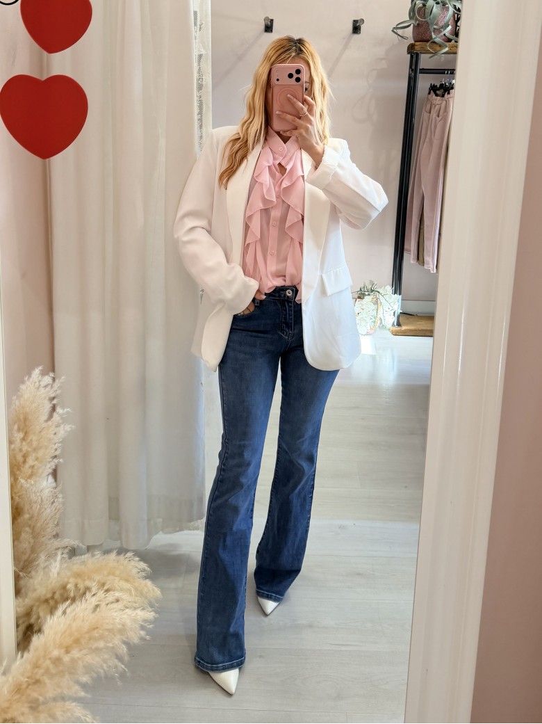 Camicia con ruches e bottoncini rosa