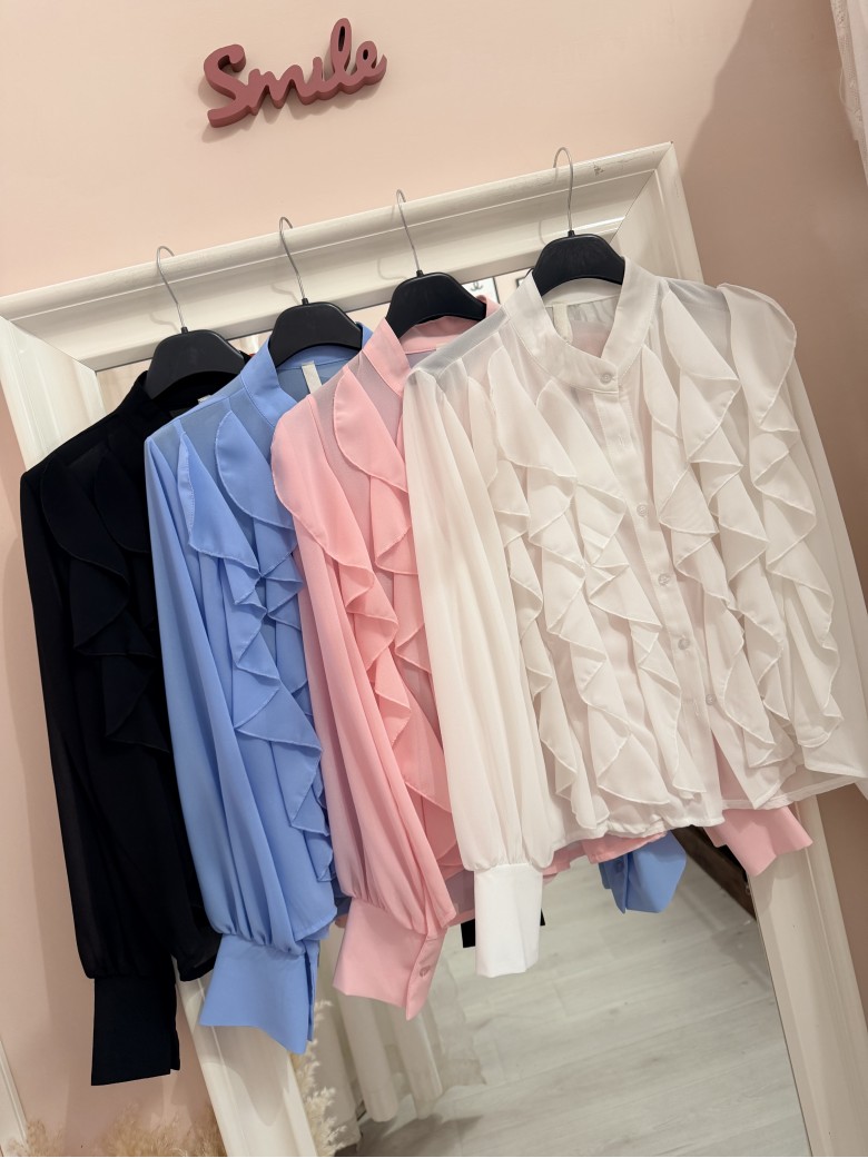 Camicia con ruches e bottoncini rosa