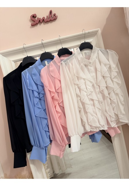 Camicia con ruches e bottoncini rosa