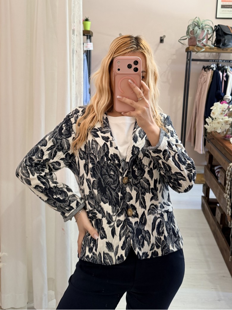 Giacca tipo felpa floreale blu