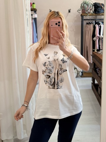 Maglia t shirt RAGAZZA con FARFALLE e rose blu