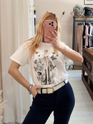 Maglia t shirt RAGAZZA con FARFALLE e rose blu 2