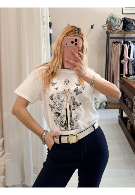 Maglia t shirt RAGAZZA con FARFALLE e rose blu