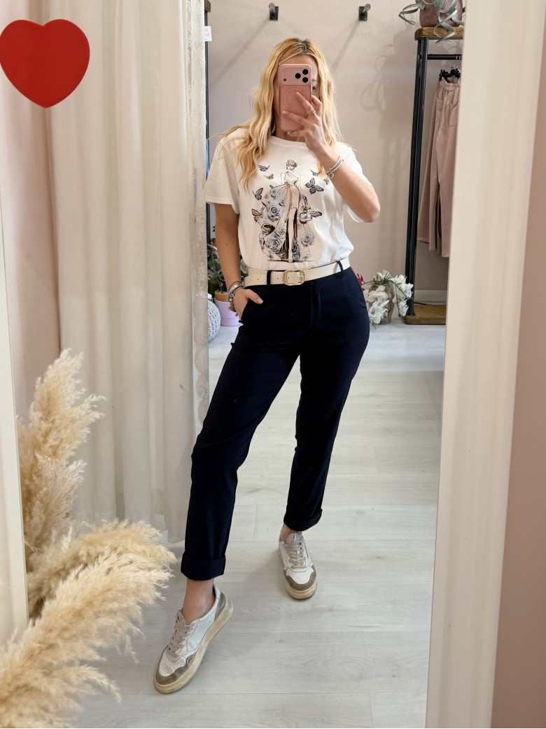 Maglia t shirt RAGAZZA con FARFALLE e rose blu