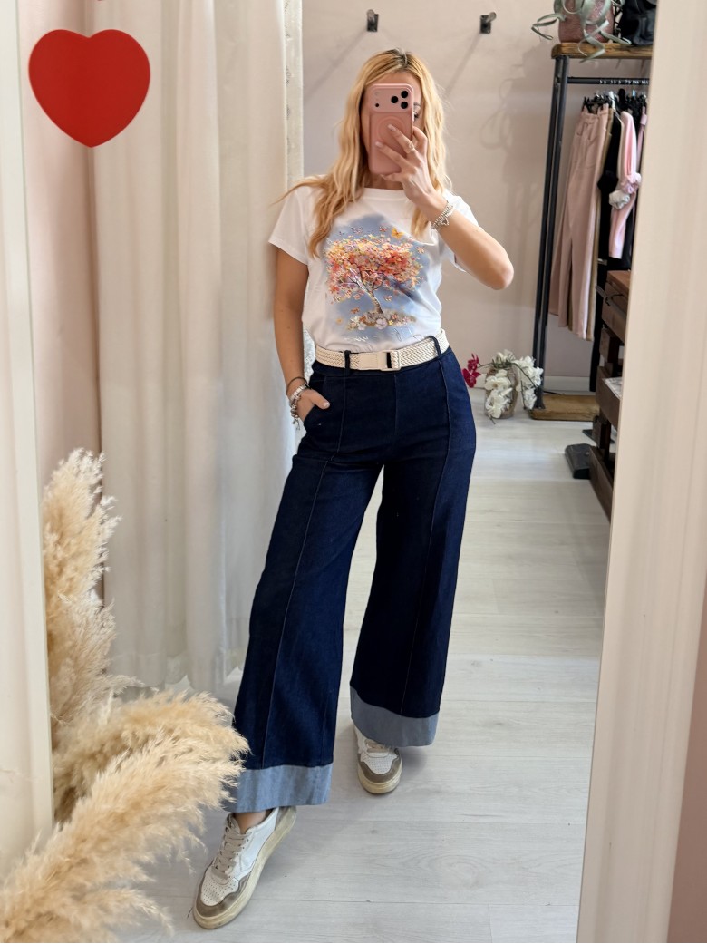 Pantaloni TIPO jeans larghi con balza