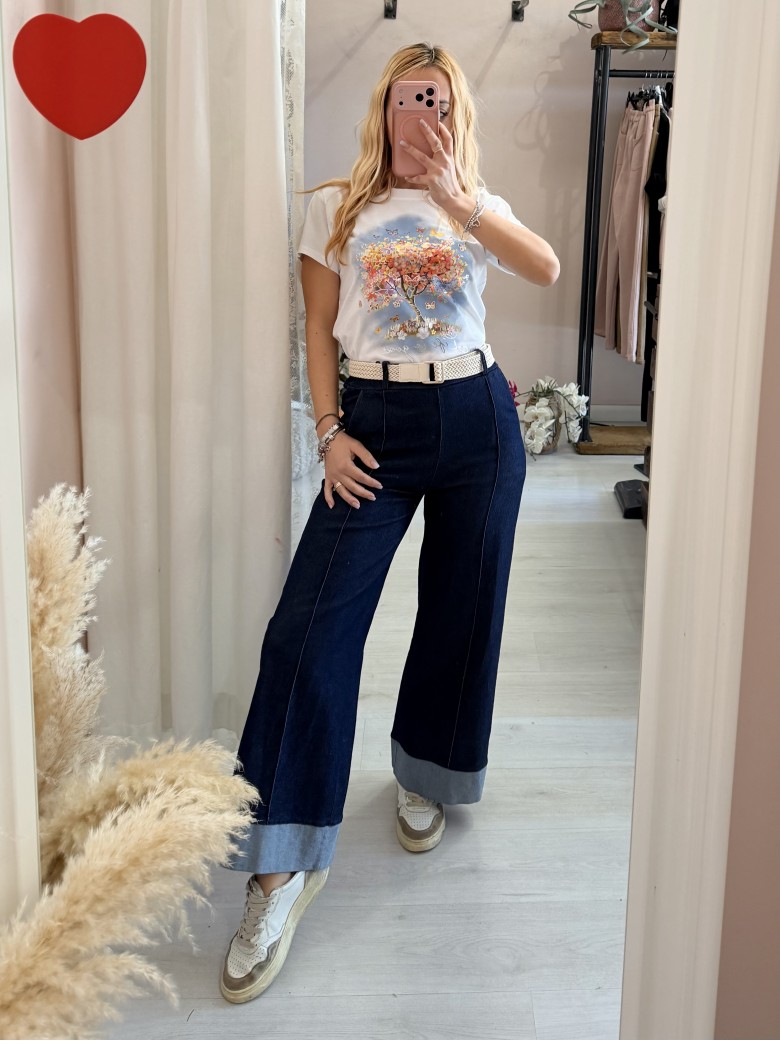 Pantaloni TIPO jeans larghi con balza
