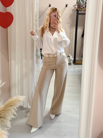 Pantaloni gessati beige 2