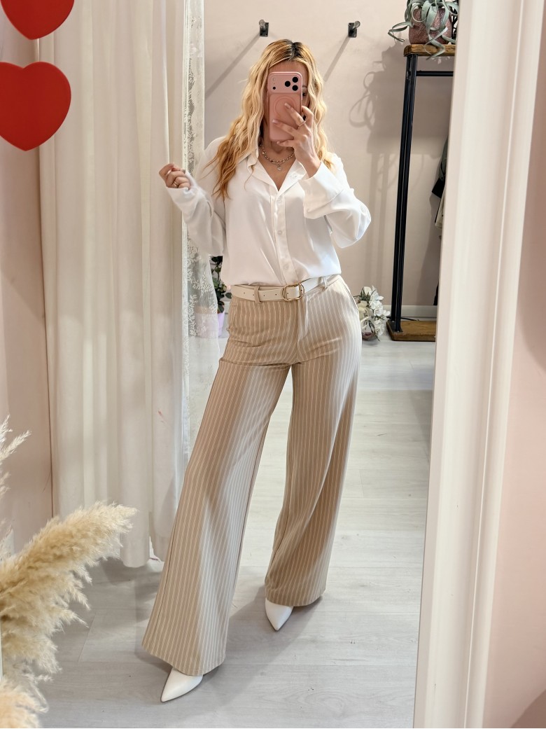 Pantaloni gessati beige