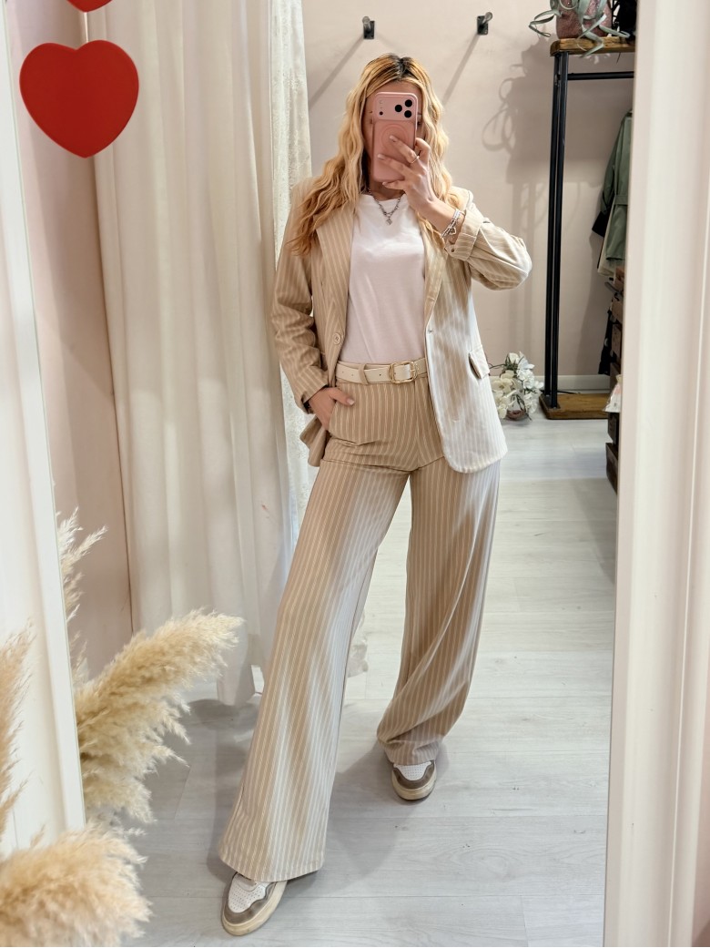 Pantaloni gessati beige