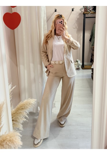 Pantaloni gessati beige