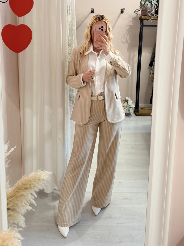 Pantaloni gessati beige