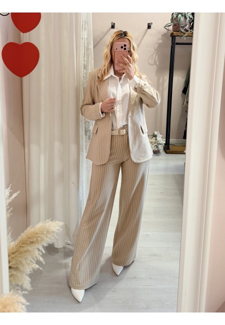 Pantaloni gessati beige