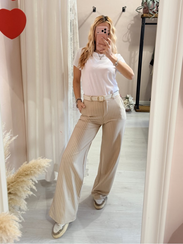 Pantaloni gessati beige