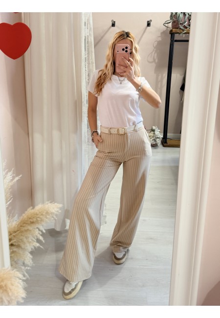 Pantaloni gessati beige