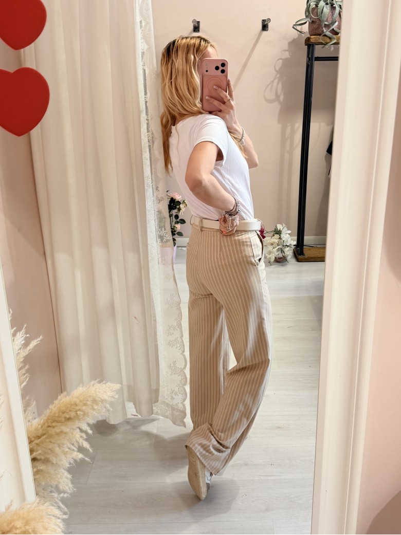 Pantaloni gessati beige