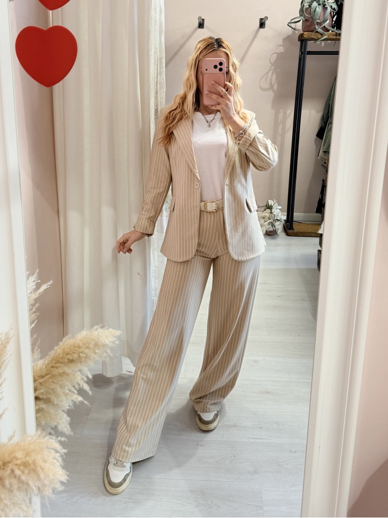 Pantaloni gessati beige