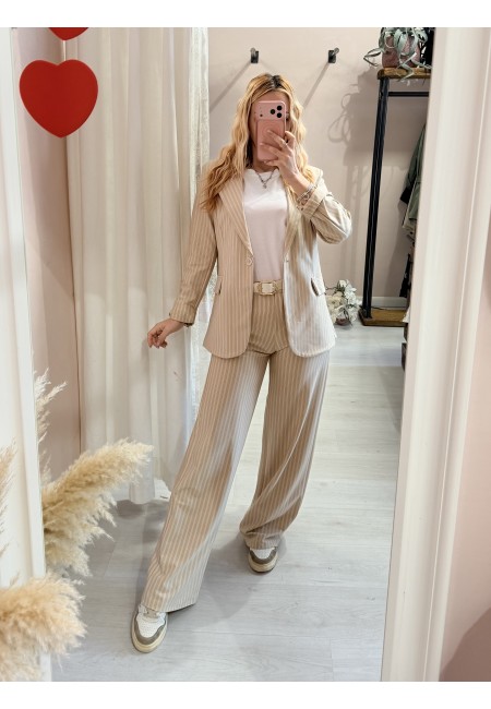 Pantaloni gessati beige