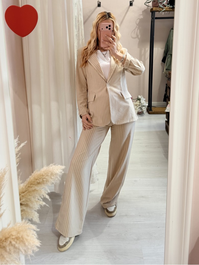 Pantaloni gessati beige