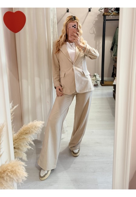 Pantaloni gessati beige