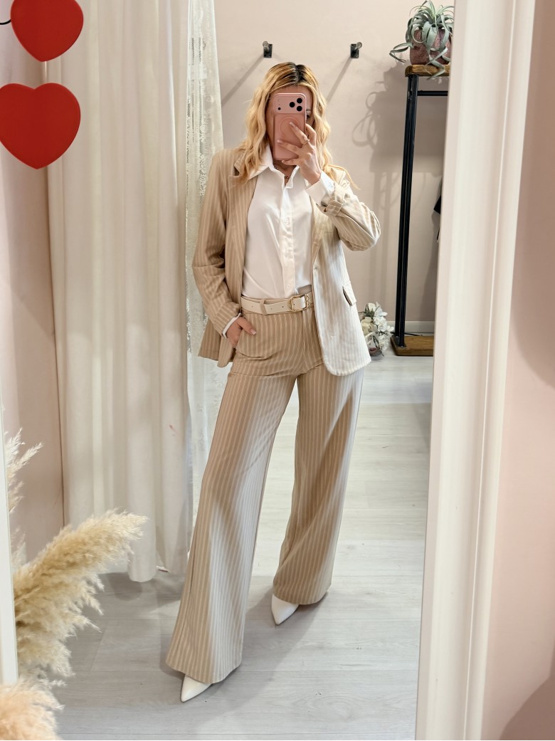 Pantaloni gessati beige