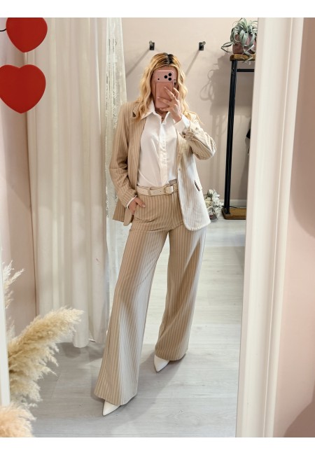 Pantaloni gessati beige