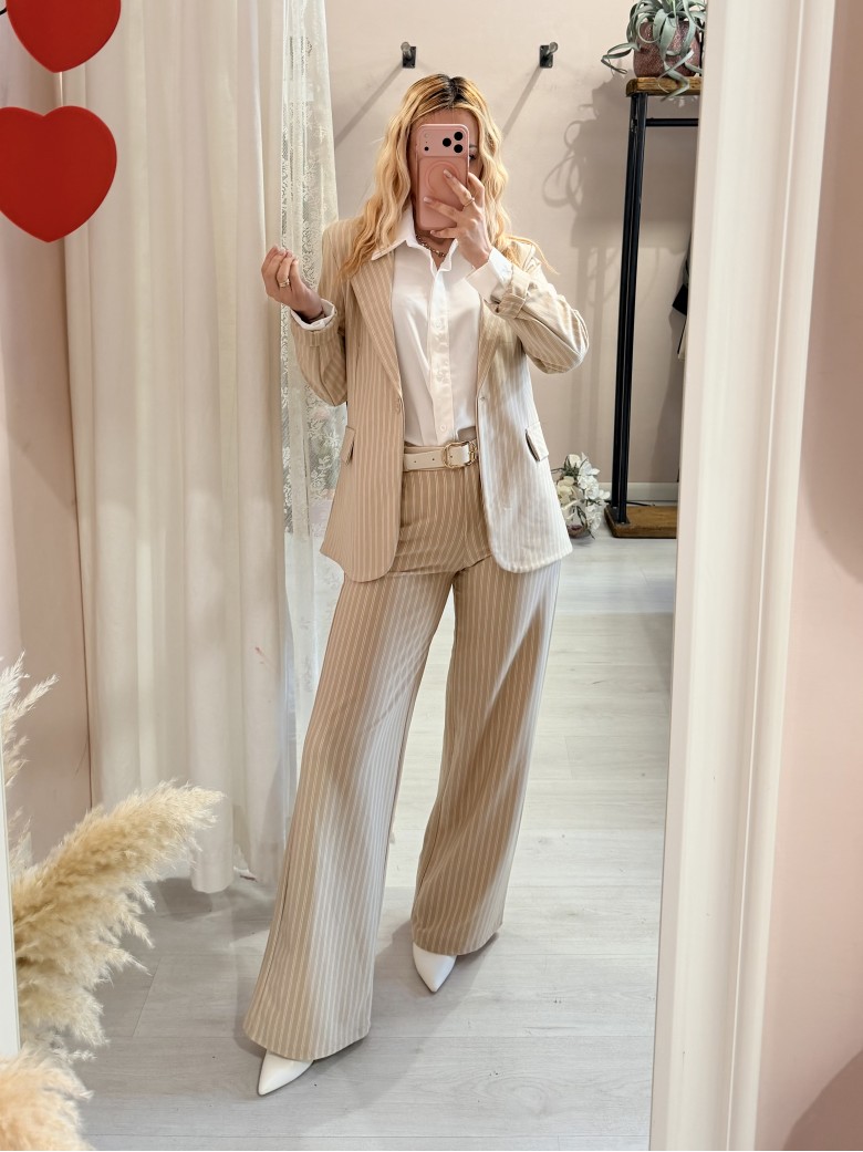Pantaloni gessati beige