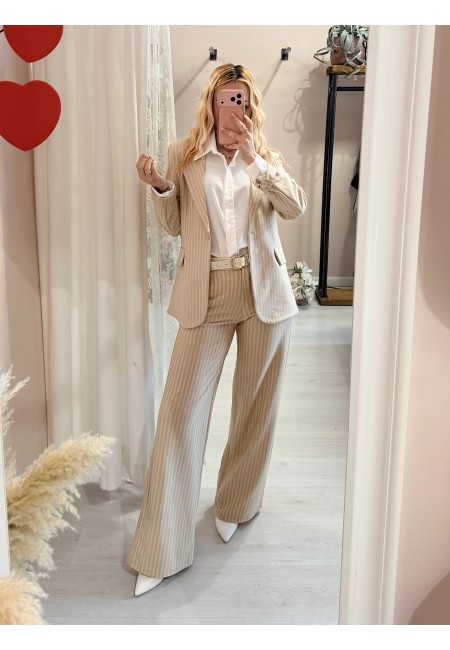 Pantaloni gessati beige