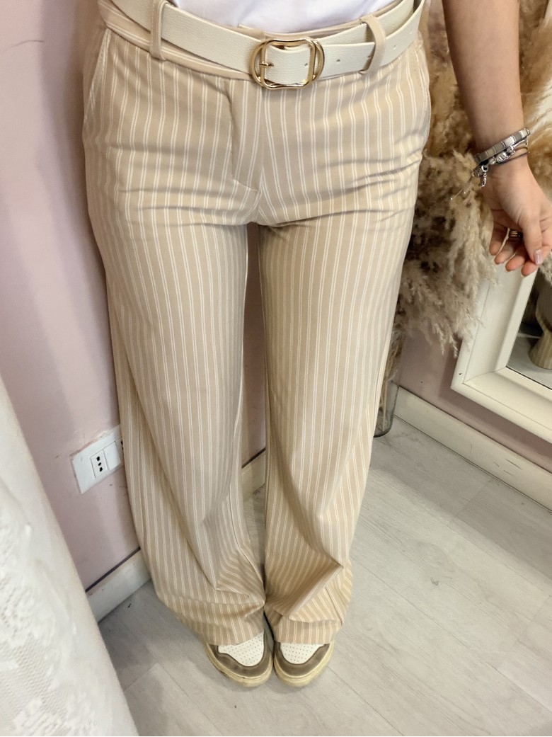 Pantaloni gessati beige