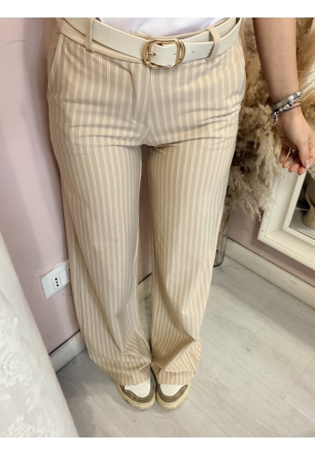 Pantaloni gessati beige