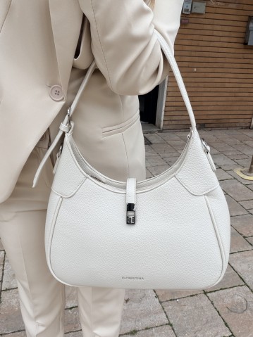 Borsa a spalla con chiusura gancetto panna