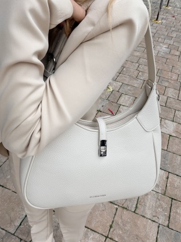 Borsa a spalla con chiusura gancetto panna 2