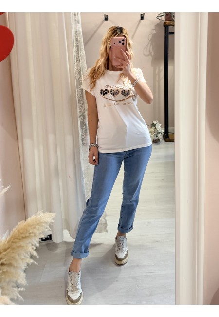 Maglia t shirt love cuori leopardati e zebrati tortota