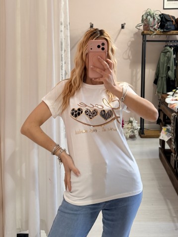 Maglia t shirt love cuori leopardati e zebrati tortota