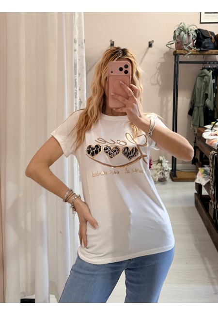 Maglia t shirt love cuori leopardati e zebrati tortota