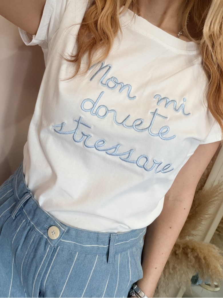 Maglia t shirt non mi dovete stressare azzurra