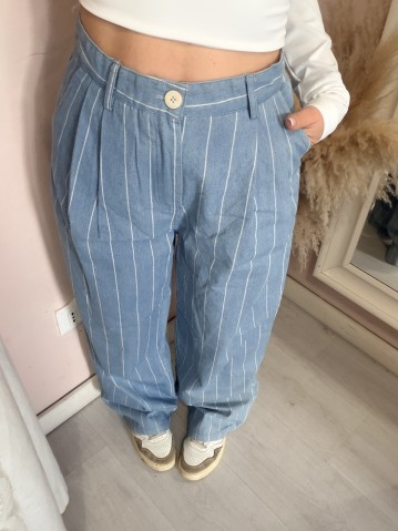 Pantaloni gessati azzurri 2