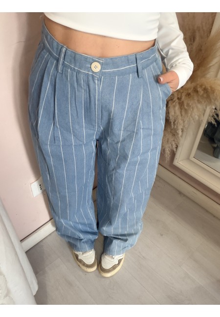 Pantaloni gessati azzurri