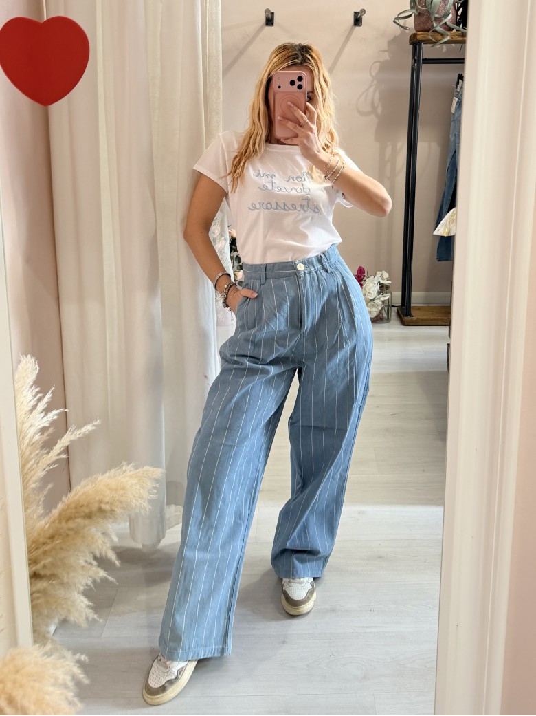 Pantaloni gessati azzurri