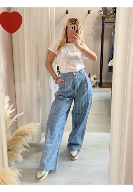 Pantaloni gessati azzurri