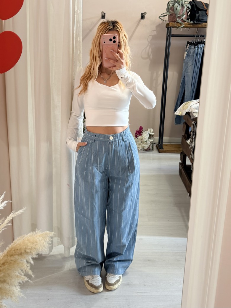 Pantaloni gessati azzurri