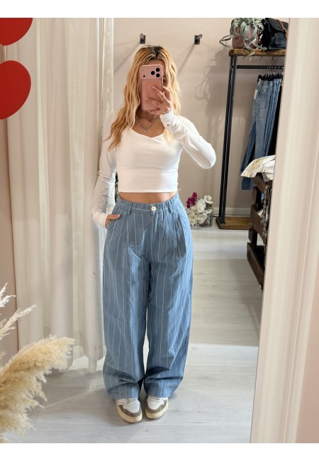 Pantaloni gessati azzurri