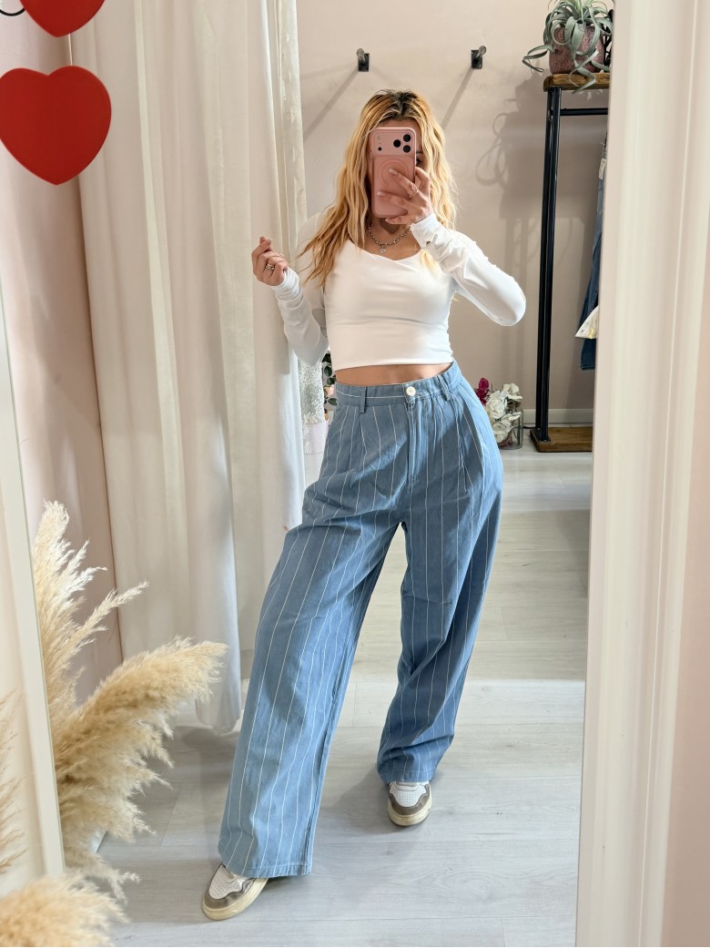 Pantaloni gessati azzurri