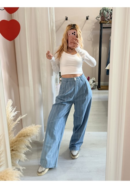 Pantaloni gessati azzurri