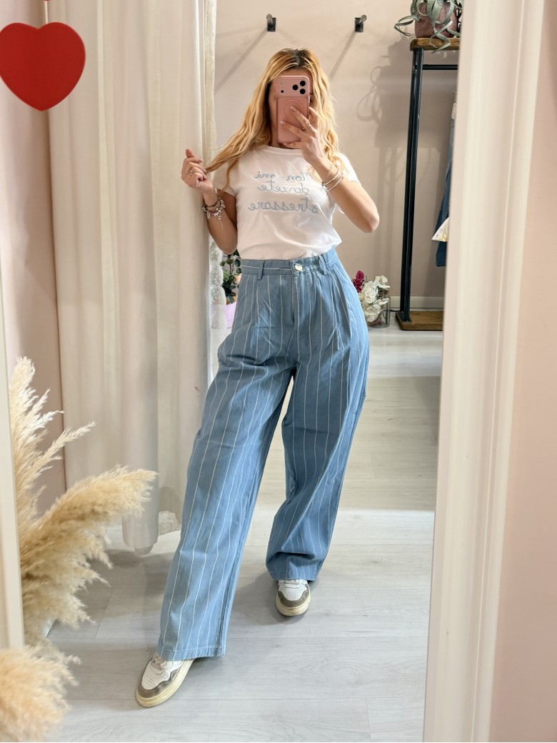 Pantaloni gessati azzurri