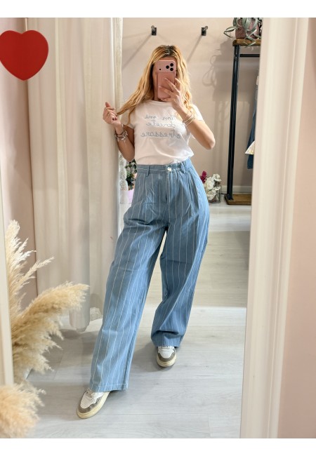 Pantaloni gessati azzurri