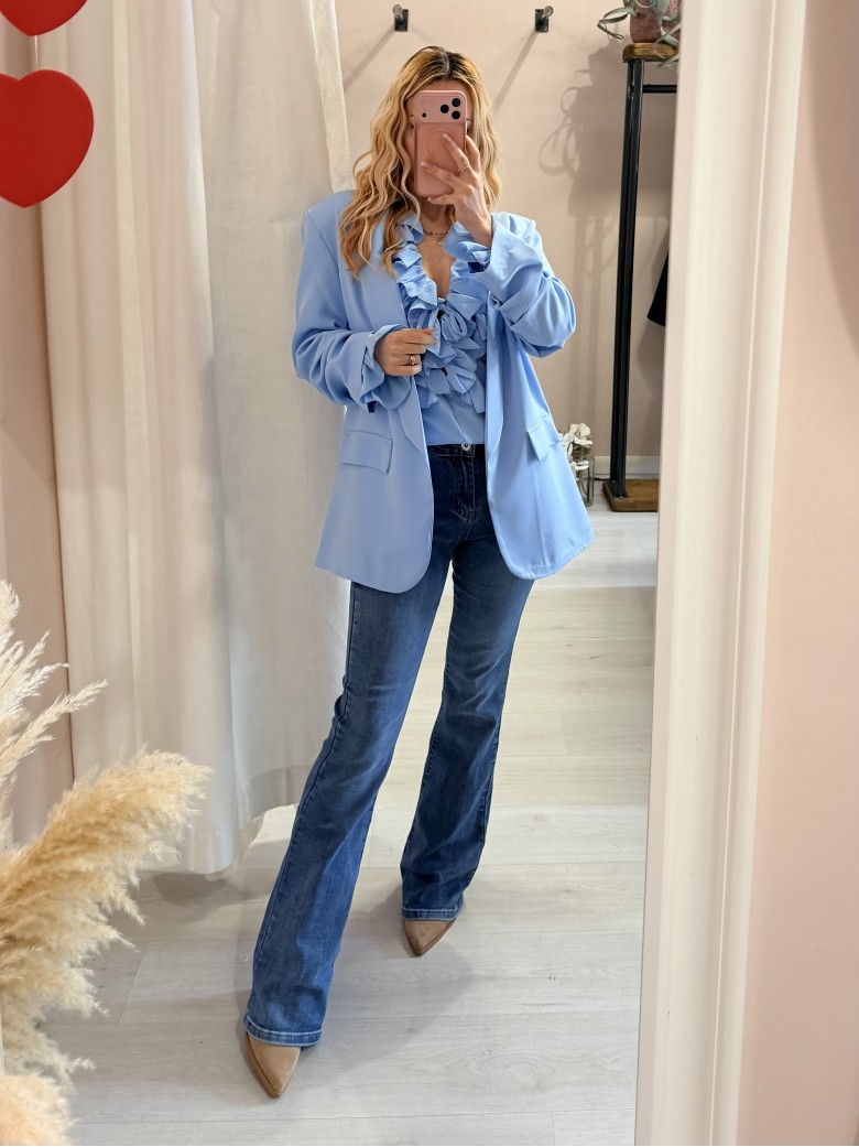 Blusa camicetta scollo con laccino e ruches...