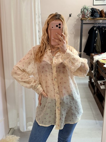 Camicia gialla fiorellini rosa