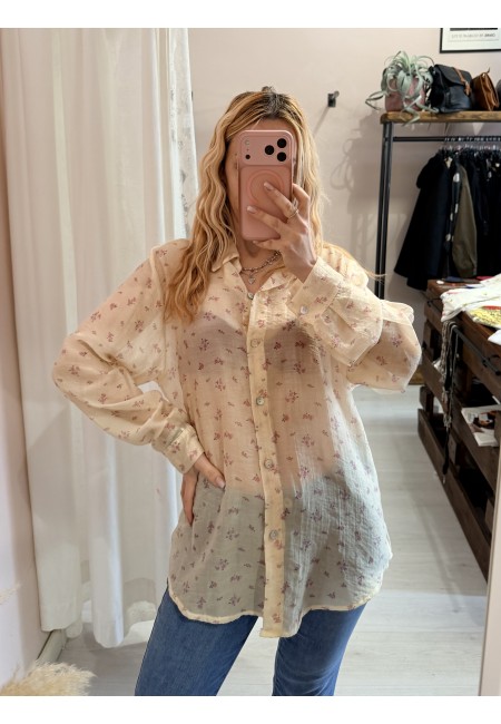 Camicia gialla fiorellini rosa